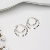 Womens Sterling Silver 27.5mm Oval Hoop Earrings