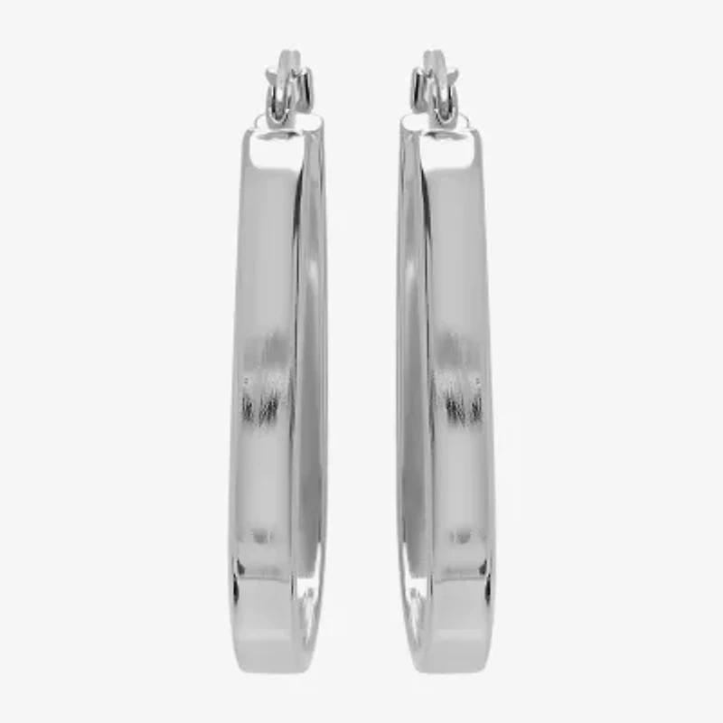 Womens Sterling Silver 32mm Oval Hoop Earrings