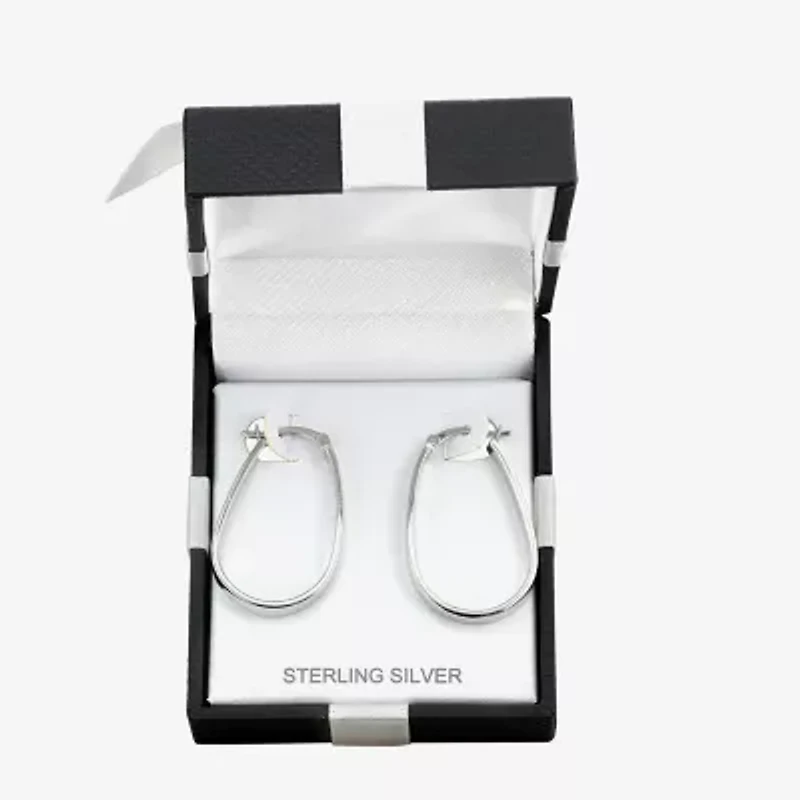 Womens Sterling Silver 32mm Oval Hoop Earrings