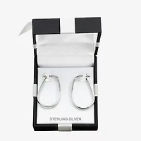 Womens Sterling Silver 32mm Oval Hoop Earrings