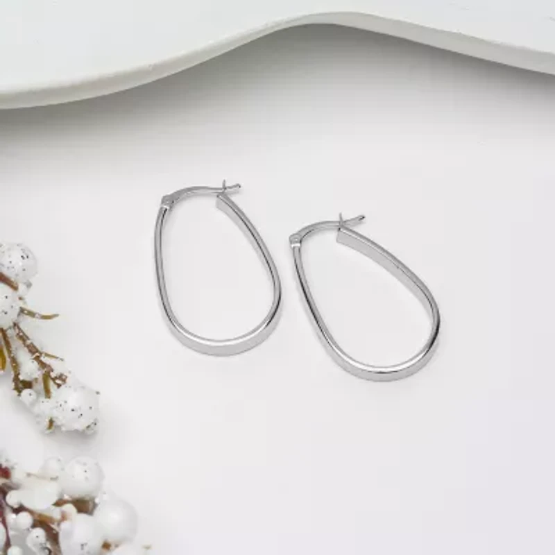 Womens Sterling Silver 32mm Oval Hoop Earrings