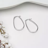 Womens Sterling Silver 32mm Oval Hoop Earrings