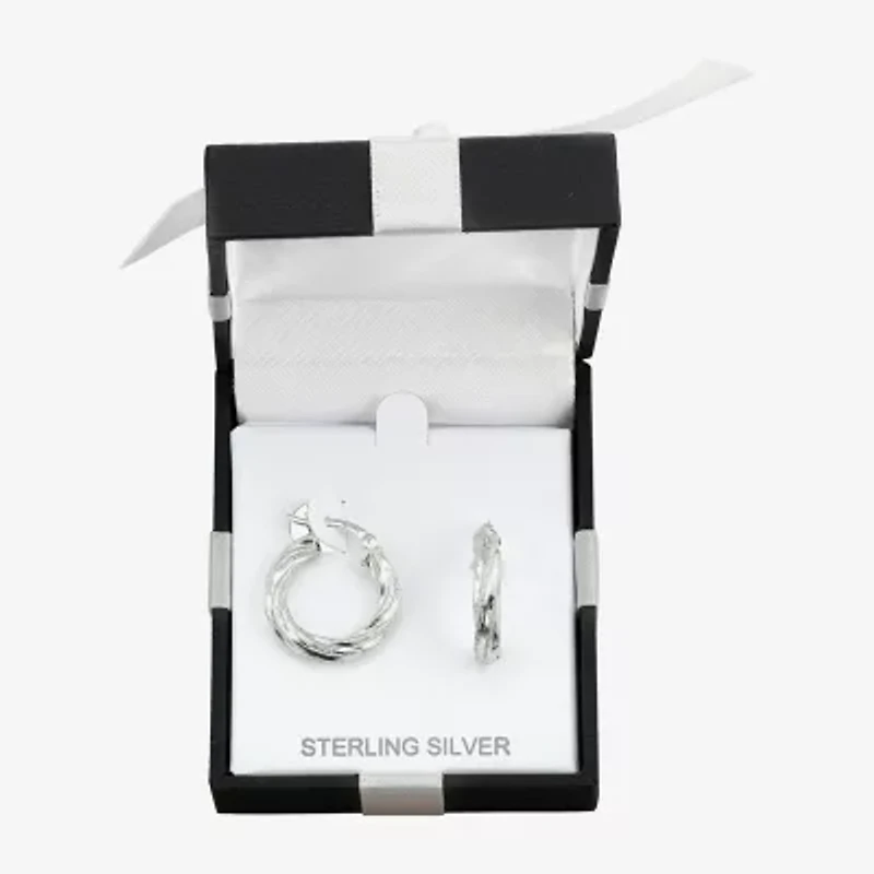 Womens Sterling Silver 20mm Round Hoop Earrings