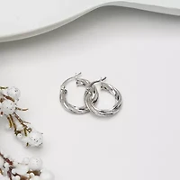 Womens Sterling Silver 20mm Round Hoop Earrings
