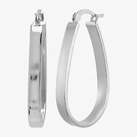 Womens Sterling Silver 32mm Oval Hoop Earrings