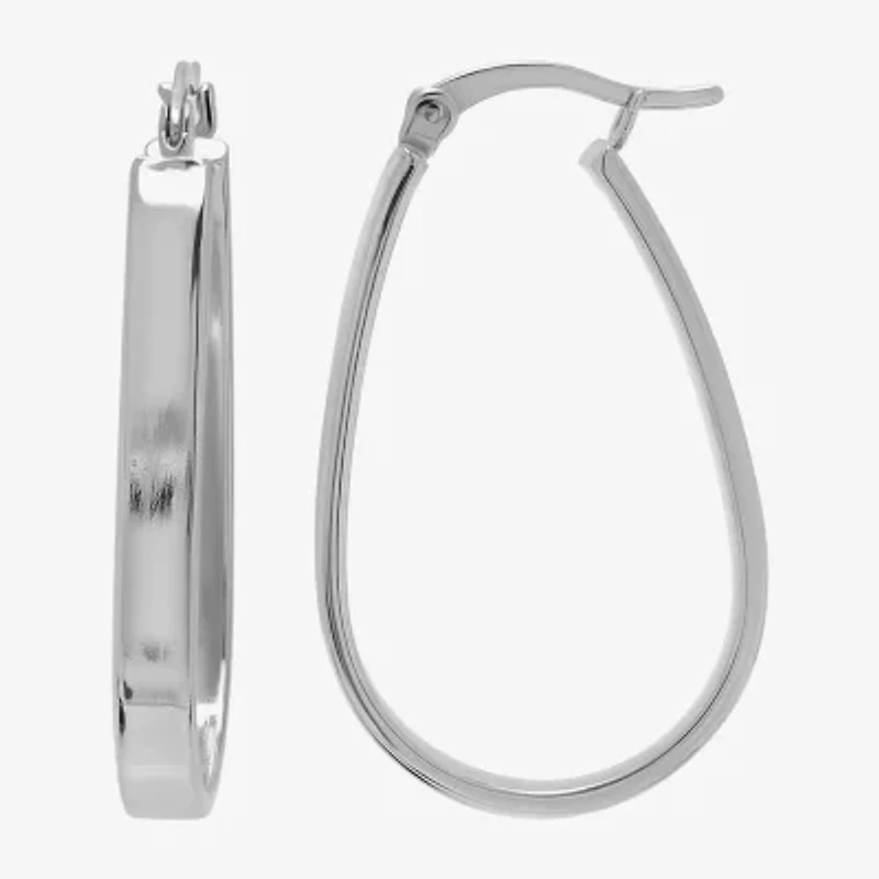 Womens Sterling Silver 32mm Oval Hoop Earrings