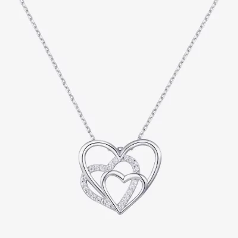 Diamonart Womens White Cubic Zirconia Sterling Silver Heart 18 Inch Pendant Necklace