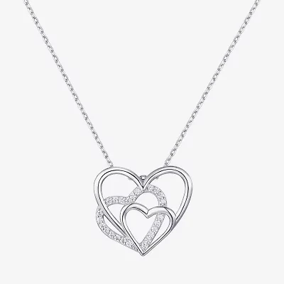 Diamonart Womens White Cubic Zirconia Sterling Silver Heart 18 Inch Pendant Necklace