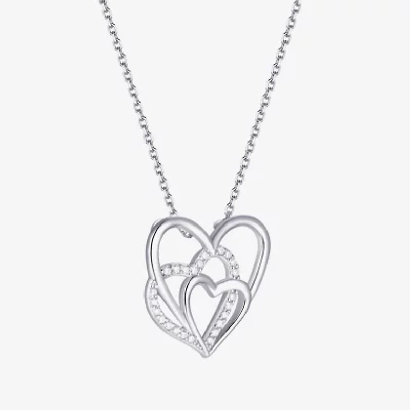 Diamonart Womens White Cubic Zirconia Sterling Silver Heart 18 Inch Pendant Necklace