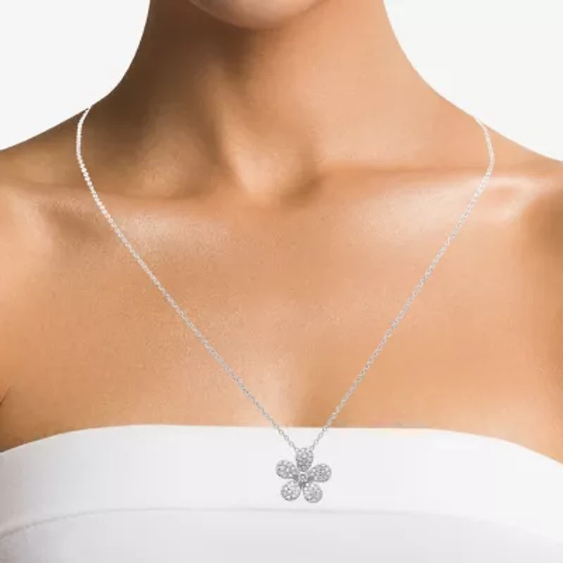 Diamonart Womens White Cubic Zirconia Sterling Silver Flower 18 Inch Pendant Necklace