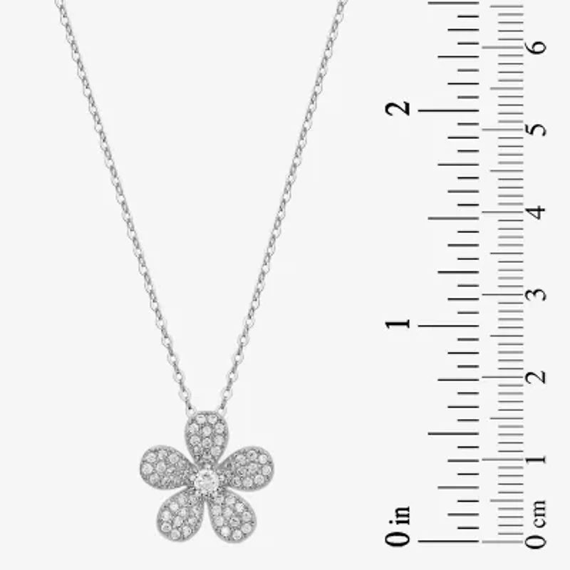 Diamonart Womens White Cubic Zirconia Sterling Silver Flower 18 Inch Pendant Necklace