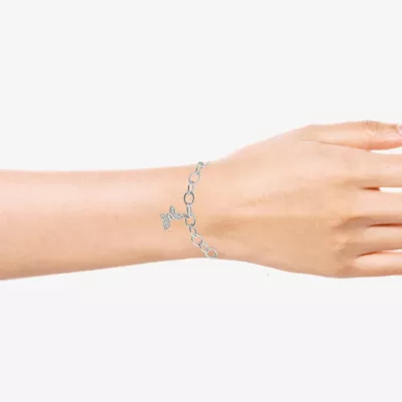 Diamonart Womens Cubic Zirconia Sterling Silver Butterfly Flower Charm Bracelet