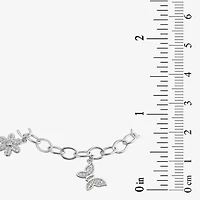 Diamonart Womens Cubic Zirconia Sterling Silver Butterfly Flower Charm Bracelet