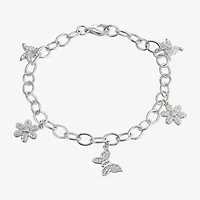 Diamonart Womens Cubic Zirconia Sterling Silver Butterfly Flower Charm Bracelet