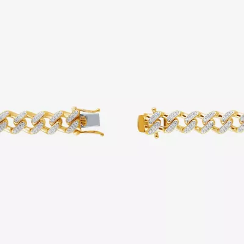 (F / Si2) Mens 14K Gold Over Silver 8 1/2 Inch Semisolid Curb Chain Bracelet