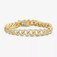 (F / Si2) Mens 14K Gold Over Silver 8 1/2 Inch Semisolid Curb Chain Bracelet
