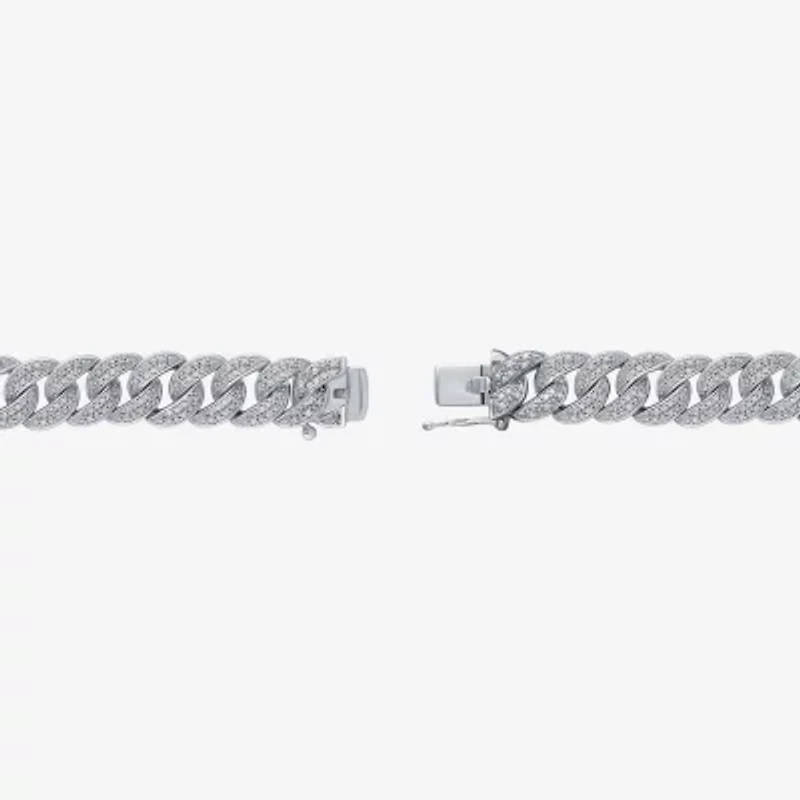 (F / Si2) Mens Sterling Silver 8 1/2 Inch Semisolid Curb Chain Bracelet