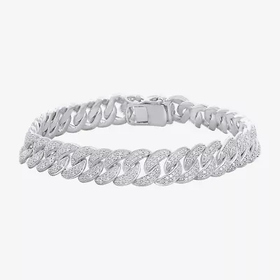 (F / Si2) Mens Sterling Silver 8 1/2 Inch Semisolid Curb Chain Bracelet