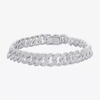 (F / Si2) Mens Sterling Silver 8 1/2 Inch Semisolid Curb Chain Bracelet