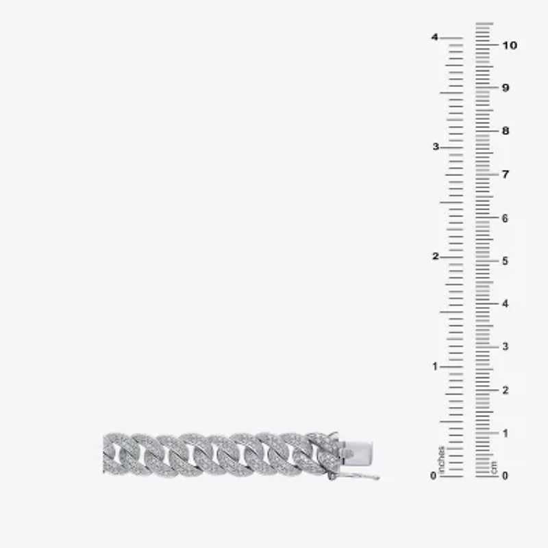 (F / Si2) Mens Sterling Silver 8 1/2 Inch Semisolid Curb Chain Bracelet