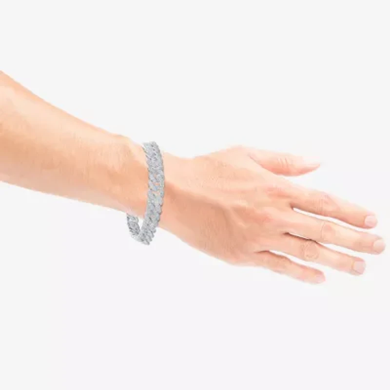 (F / Si2) Mens Sterling Silver 8 1/2 Inch Semisolid Curb Chain Bracelet