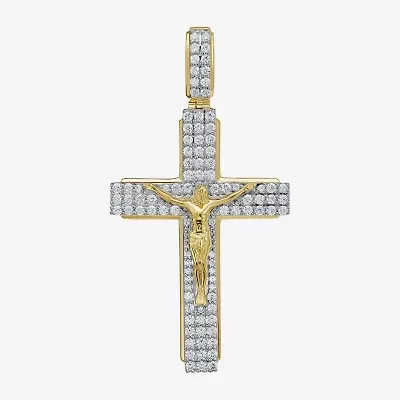 Cross (F / Si2) Mens 1 1/2 CT. T.W. Lab Grown White Diamond 14K Gold Over Silver Cross Pendant
