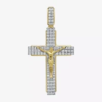 Cross (F / Si2) Mens 1 1/2 CT. T.W. Lab Grown White Diamond 14K Gold Over Silver Cross Pendant