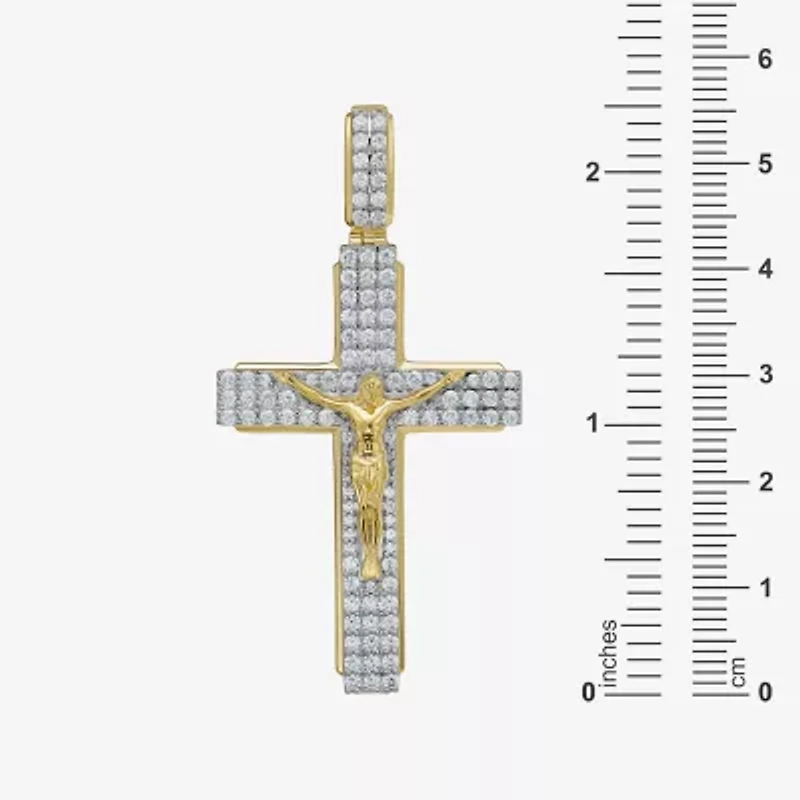 Cross (F / Si2) Mens 1 1/2 CT. T.W. Lab Grown White Diamond 14K Gold Over Silver Cross Pendant