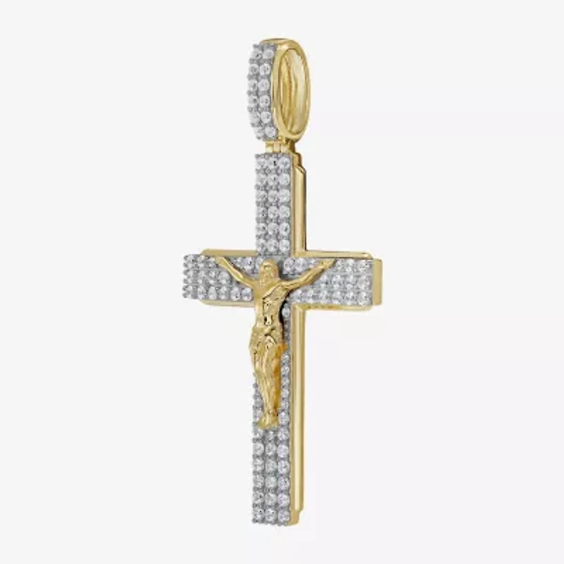 Cross (F / Si2) Mens 1 1/2 CT. T.W. Lab Grown White Diamond 14K Gold Over Silver Cross Pendant