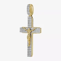 Cross (F / Si2) Mens 1 1/2 CT. T.W. Lab Grown White Diamond 14K Gold Over Silver Cross Pendant