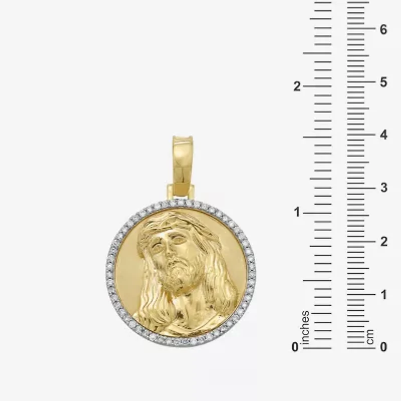 Jesus (F / Si2) Mens 1/2 CT. T.W. Lab Grown White Diamond 14K Gold Over Silver Round Pendant