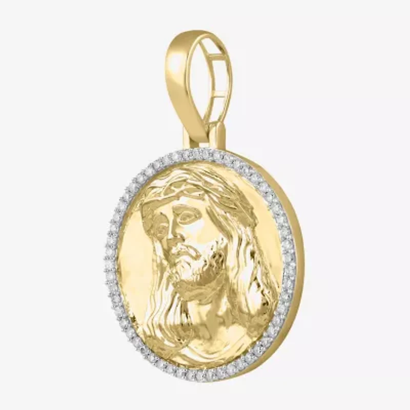 Jesus (F / Si2) Mens 1/2 CT. T.W. Lab Grown White Diamond 14K Gold Over Silver Round Pendant