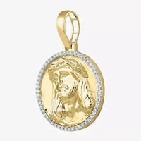Jesus (F / Si2) Mens 1/2 CT. T.W. Lab Grown White Diamond 14K Gold Over Silver Round Pendant