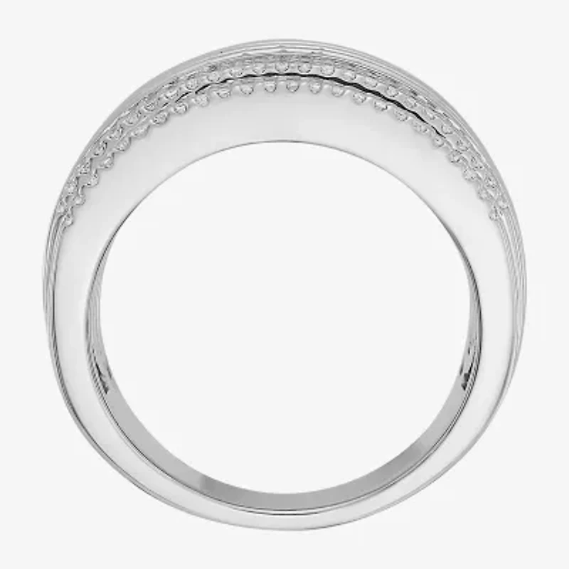 (F / Si2) Mens 13.5MM 1 1/2 CT. T.W. Lab Grown White Diamond Sterling Silver Band