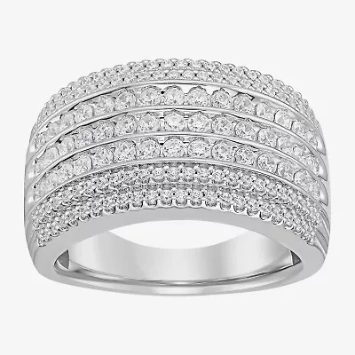 (F / Si2) Mens 13.5MM 1 1/2 CT. T.W. Lab Grown White Diamond Sterling Silver Band