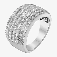 (F / Si2) Mens 13.5MM 1 1/2 CT. T.W. Lab Grown White Diamond Sterling Silver Band