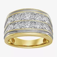(F / Si2) Mens 14MM 2 CT. T.W. Lab Grown White Diamond 14K Gold Over Silver Band