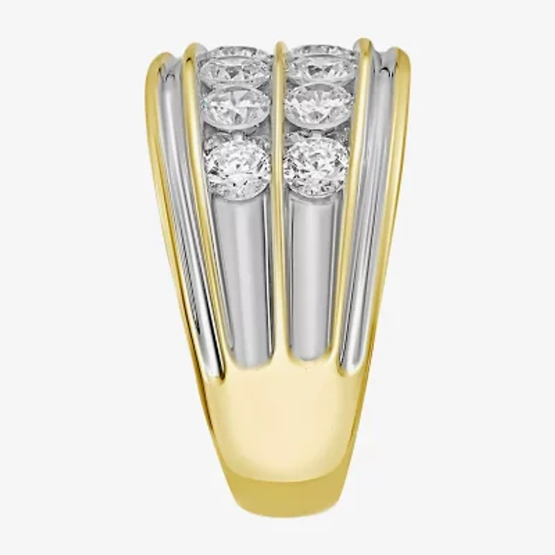 (F / Si2) Mens 14MM 2 CT. T.W. Lab Grown White Diamond 14K Gold Over Silver Band