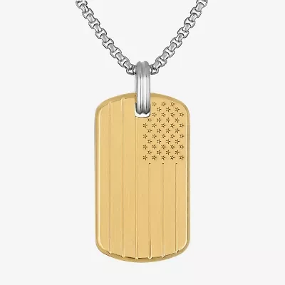Bulova Mens Stainless Steel Dog Tag 24 Inch Pendant Necklace