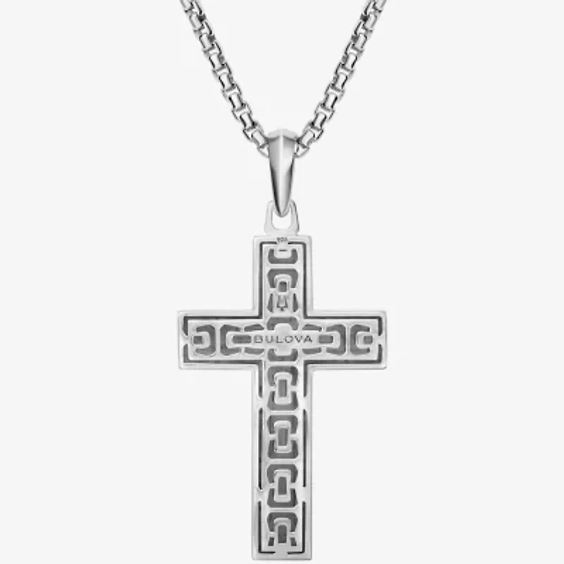 Bulova Mens Stainless Steel Cross 24 Inch Pendant Necklace