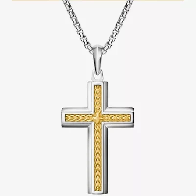 Bulova Mens Stainless Steel Cross 24 Inch Pendant Necklace
