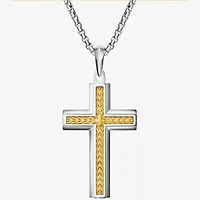 Bulova Mens Stainless Steel Cross 24 Inch Pendant Necklace