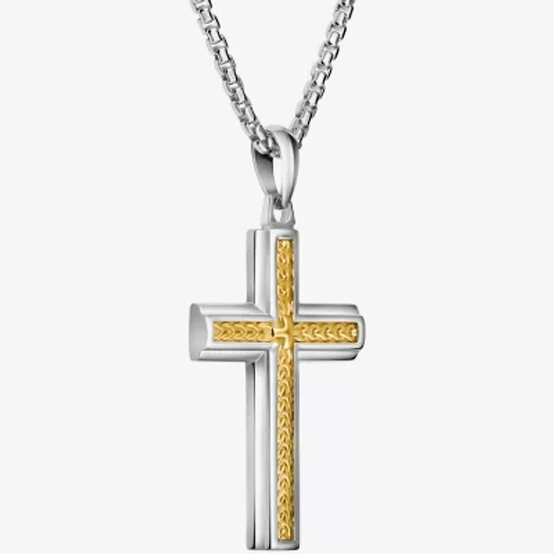 Bulova Mens Stainless Steel Cross 24 Inch Pendant Necklace