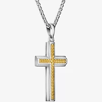 Bulova Mens Stainless Steel Cross 24 Inch Pendant Necklace
