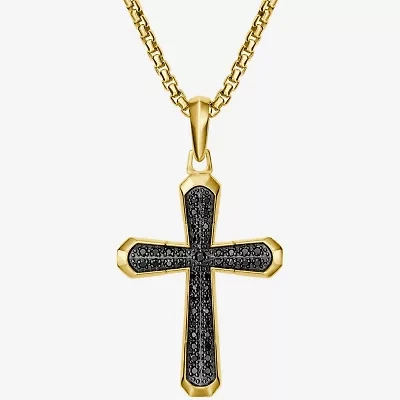 Bulova Mens Black 14K Gold Over Silver Cross 24 Inch Pendant Necklace