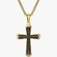 Bulova Mens Black 14K Gold Over Silver Cross 24 Inch Pendant Necklace