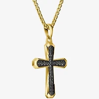 Bulova Mens Black 14K Gold Over Silver Cross 24 Inch Pendant Necklace