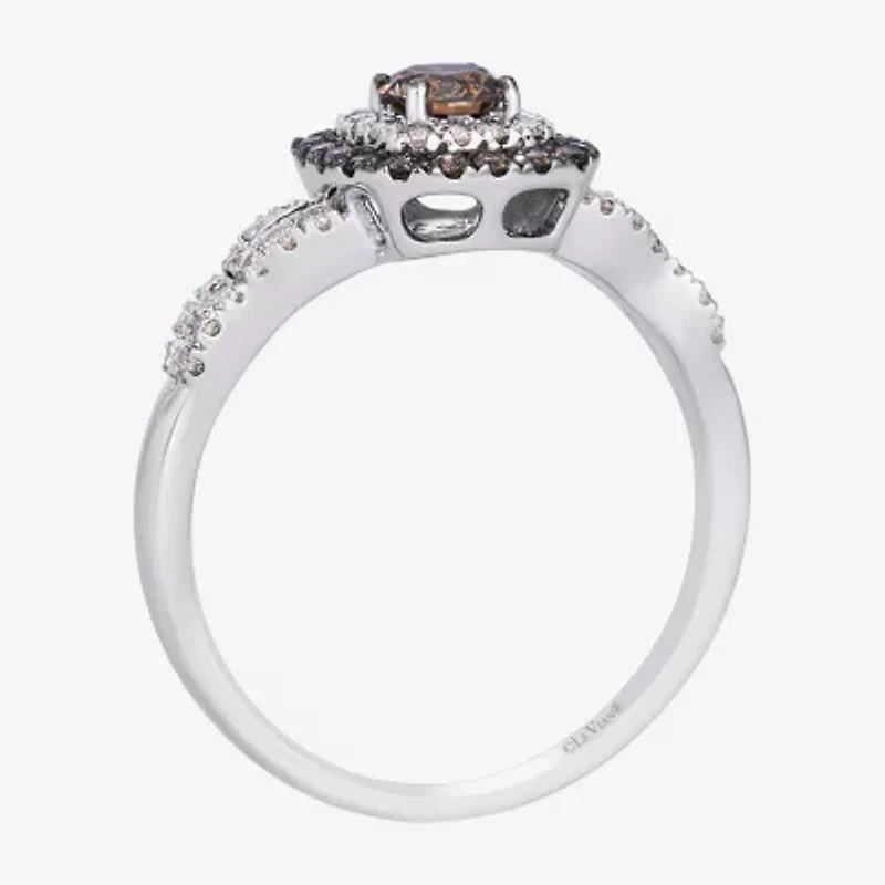 Levian Corp Womens 1/2 CT. T.W. Natural Champagne Diamond 14K White Gold Oval Halo Side Stone Cocktail Ring