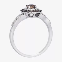 Levian Corp Womens 1/2 CT. T.W. Natural Champagne Diamond 14K White Gold Oval Halo Side Stone Cocktail Ring