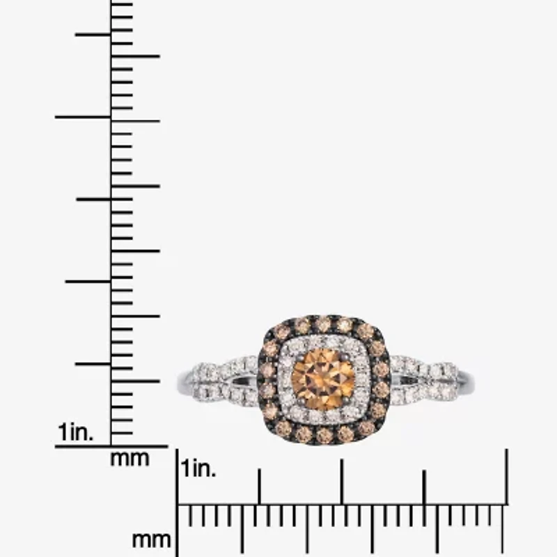 Levian Corp Womens 1/2 CT. T.W. Natural Champagne Diamond 14K White Gold Oval Halo Side Stone Cocktail Ring